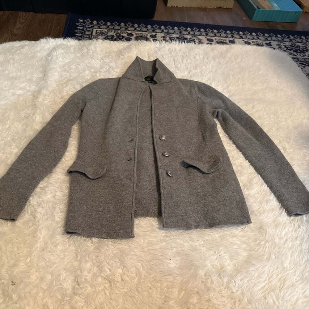 Talbots Wool Cardigan Heavy Open Front‎ Gray Pockets Size Small